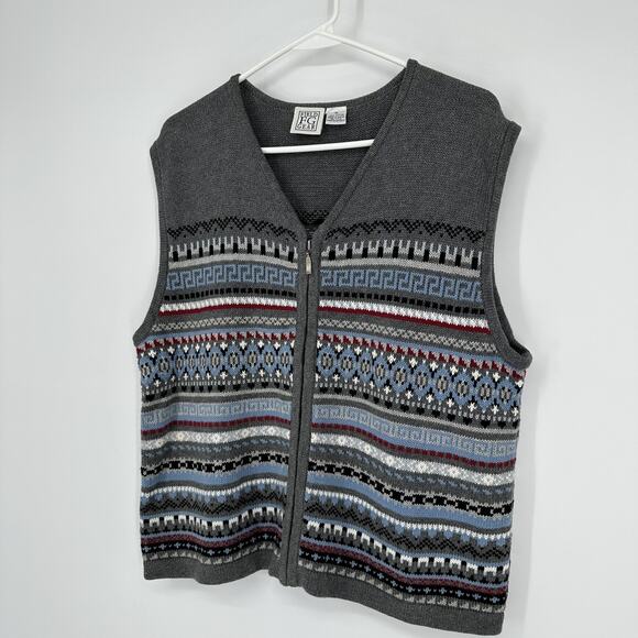 Field Gear Sweater Vest Men XL Zip Front Geometric Pattern Knit Pullover Preppy - Picture 8 of 10